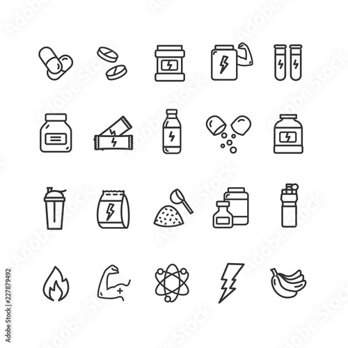 Nutrition Signs Black Thin Line Icon Set. Vector