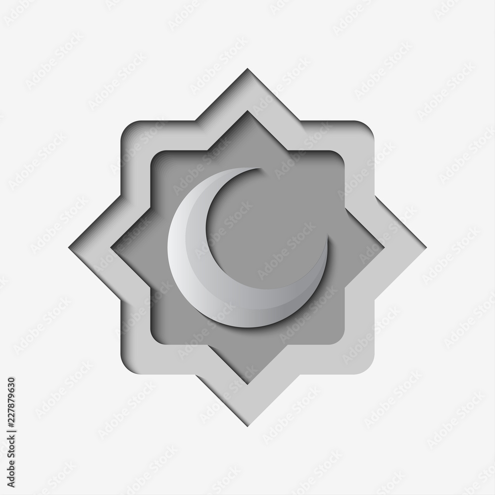 paper art with crescent moon Illustration vector in grey color paper art with crescent moon Illustration vector in grey color