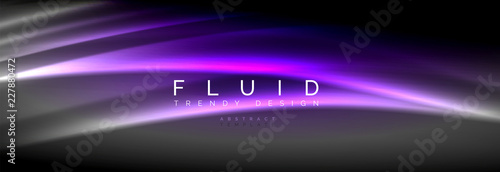 Neon glowing fluid wave lines, magic energy space light concept, abstract background wallpaper design