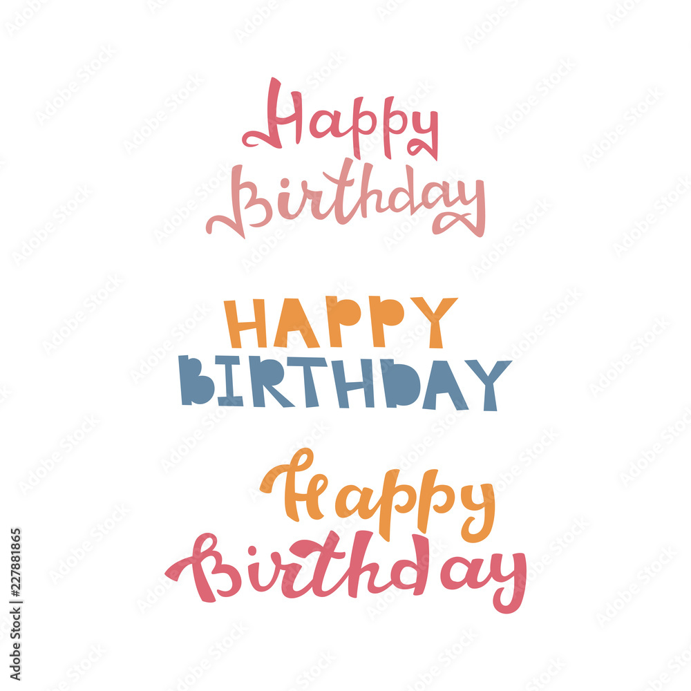 Happy Birthday Greeting Card with Lettering Illustration.