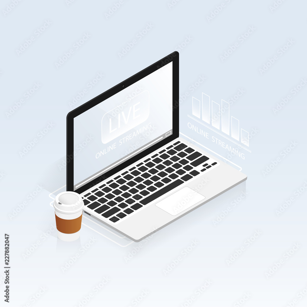 Isometric smartphone online live streaming vector Isometric smartphone online live streaming vector