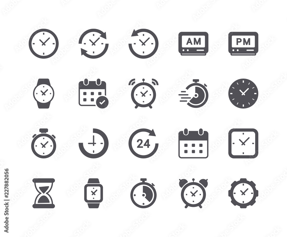 Minimal Set of Time and Clock Flat Icon - obrazy, fototapety, plakaty 