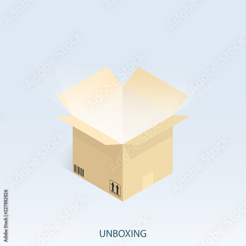 online shopping shipping,isometric unboxing vector photo