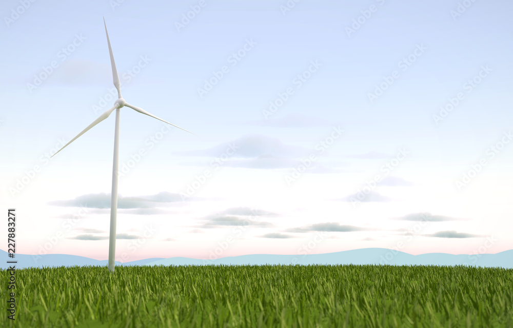 Windmill turbine for electric power and eco power, 3D rendering. Windmill turbine for electric power and eco power, 3D rendering.