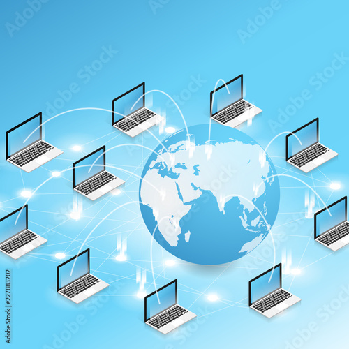 isometric computer wireless network connect flat vector