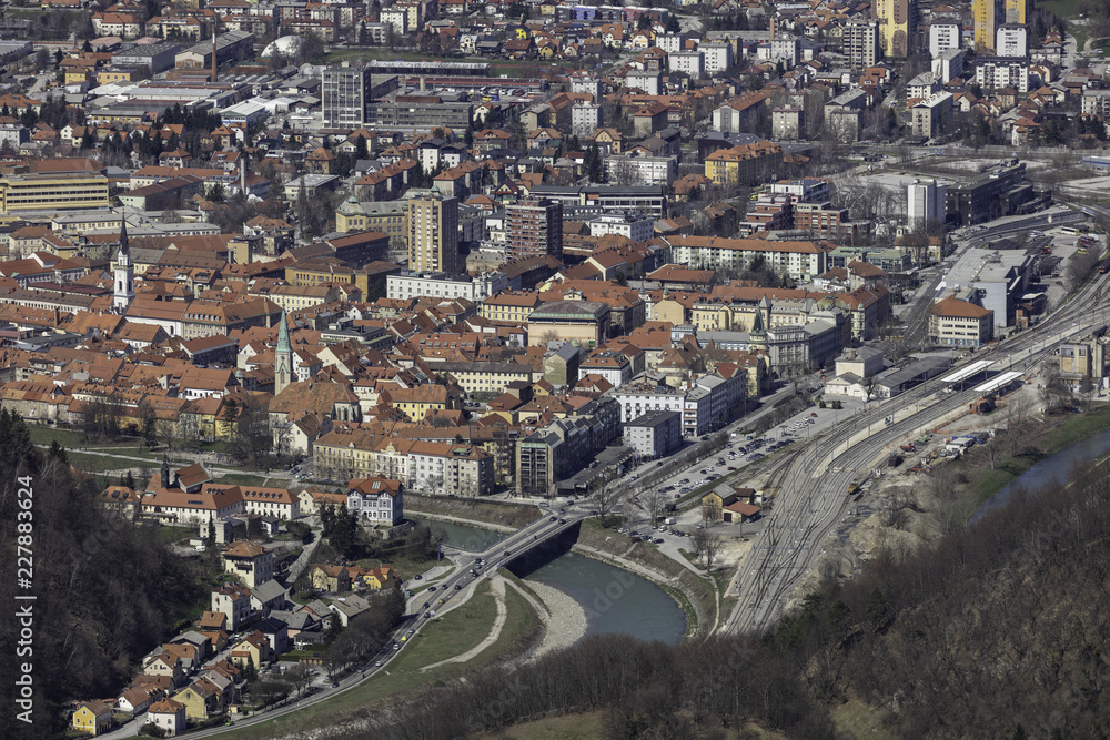 Aerial view of Celje with river Savinja, Slovenia Aerial view of Celje with river Savinja, Slovenia