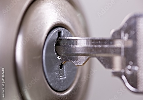 Key in the door lock ,close up.