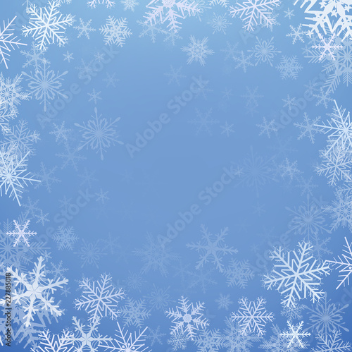 Winter christmas background, frozen with snowflakes