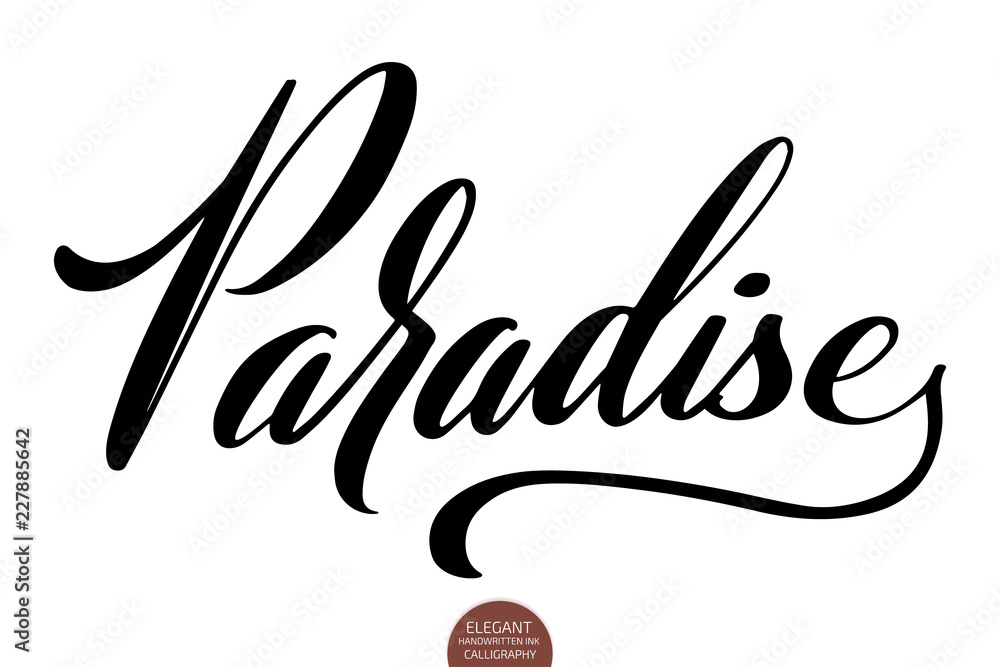 Hand drawn lettering Paradise. Elegant isolated modern handwritten ...