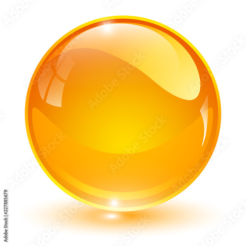 Glass sphere, orange 3D vector ball.
