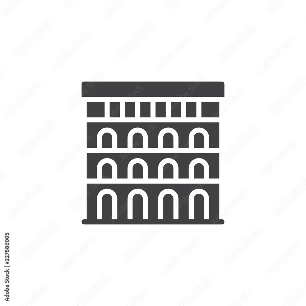 Colosseum vector icon. filled flat sign for mobile concept and web design. Roman stadium Landmark simple solid icon. Symbol, logo illustration. Pixel perfect vector graphics