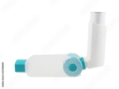 Slika na platnu Asthma inhaler with spacer isolated on white background