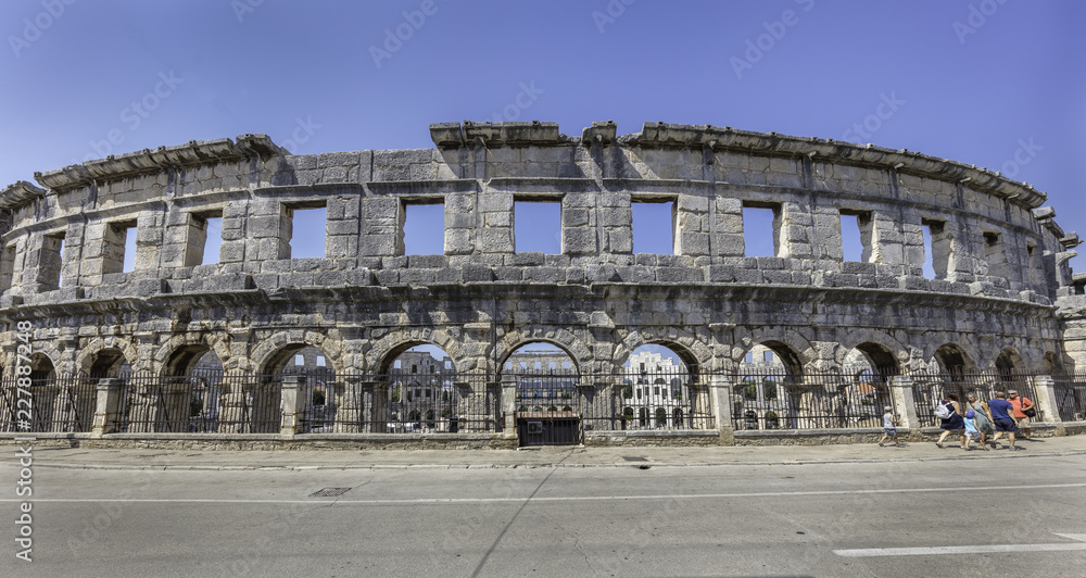 East side of Roman amphitheater in Pula, Croatia