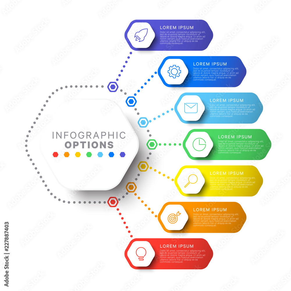 seven steps design layout infographic template with hexagonal elements ...