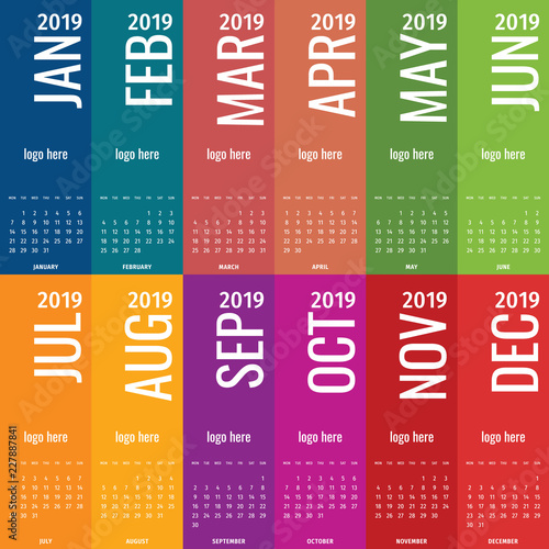 Modern vector of 2019 new year calendar Monday first. 