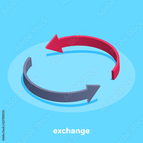 isometric image on a blue background, the icons in the form of arrows denoting the exchange