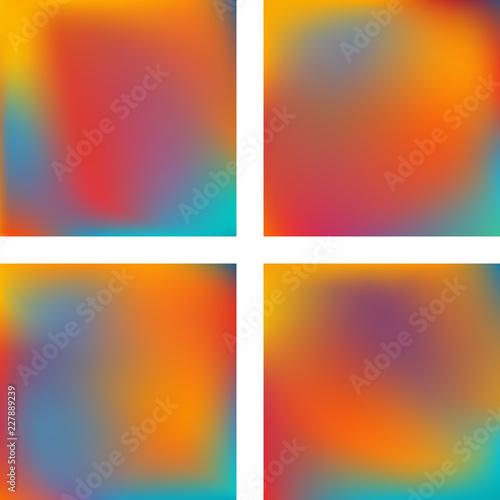 Set with abstract blurred backgrounds. Vector illustration. Modern geometrical backdrop. Abstract template. Yellow, orange, blue colors. © tashechka