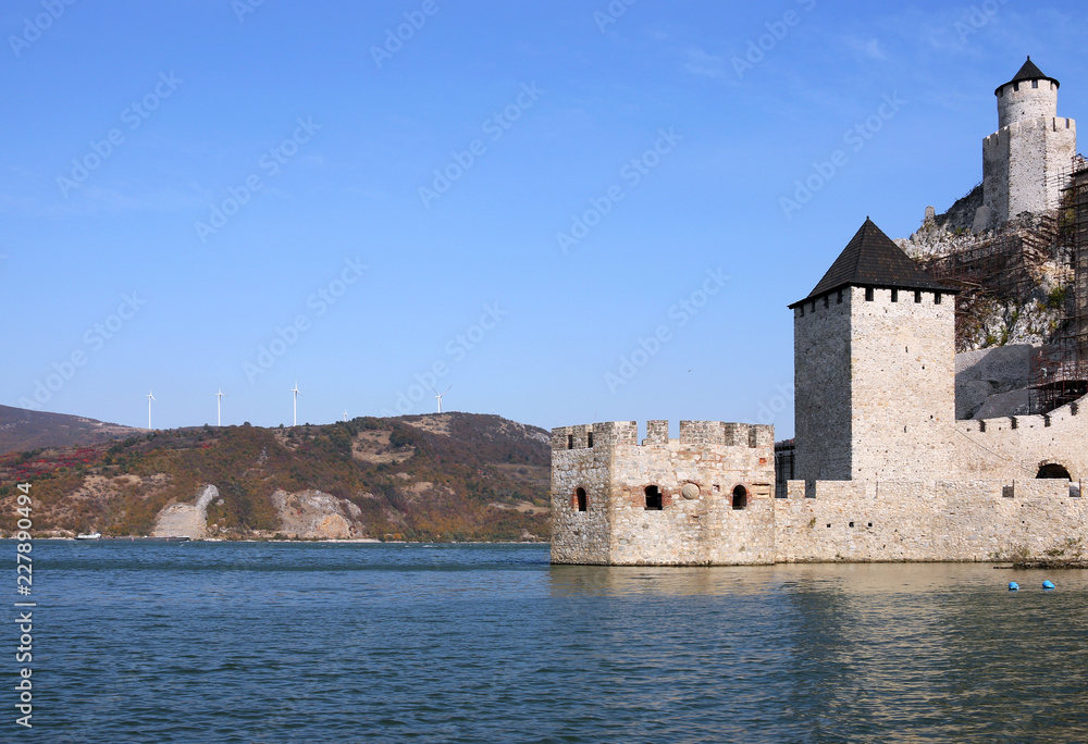 Golubac fortress on Danube river landscape Serbia