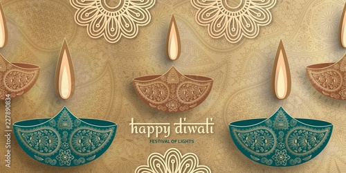 Greeting card for Diwali festival celebration in India. Vector illustration