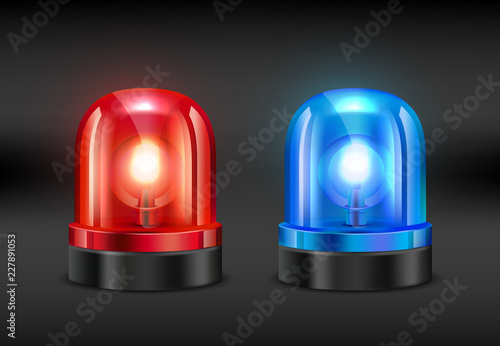 Police siren. Vector realistic pictures of fire or police siren. Illustration of flasher alarm light, police or fire emergency