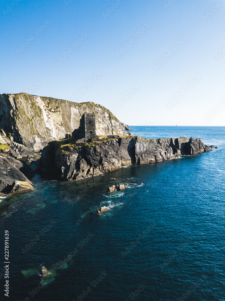 Castle in island above the sea in Ireland