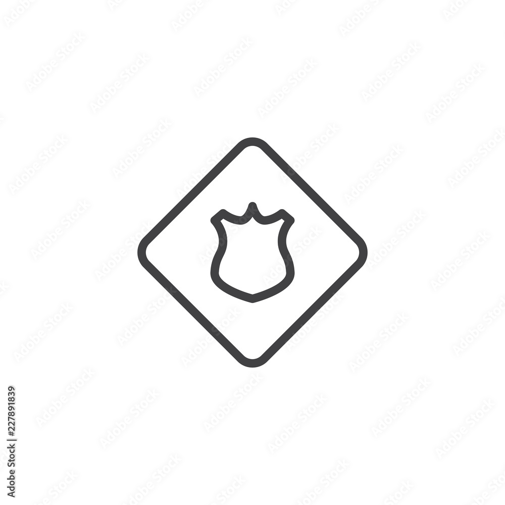 Police badge outline icon. linear style sign for mobile concept and web design. Officer badge simple line vector icon. Symbol, logo illustration. Pixel perfect vector graphics Police badge outline icon. linear style sign for mobile concept and web design. Officer badge simple line vector icon. Symbol, logo illustration. Pixel perfect vector graphics