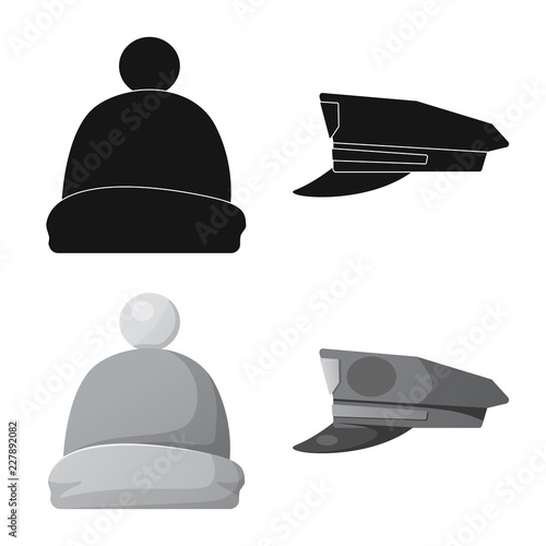 Vector design of headgear and cap symbol. Set of headgear and accessory vector icon for stock.