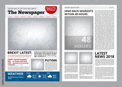 Newspaper design. Headline journal template with place for your text and images layout vector brochure. Newspaper page with headline illustration
