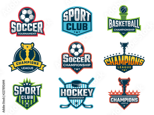 Sport emblem. Super star world cup competition badges logos and vector sticker. Sport competition logo and emblem, tournament and championship illustration