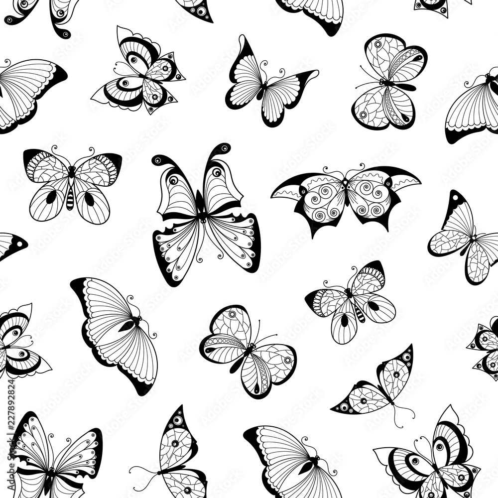 Vector hand drawn insects pattern or background illustration. Butterfly pattern insect, hand drawn fly Vector hand drawn insects pattern or background illustration. Butterfly pattern insect, hand drawn fly