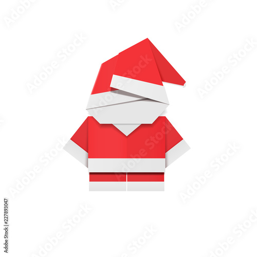 Red paper Santa Claus. Origami Father Christmas. New Year decoration carton toy.