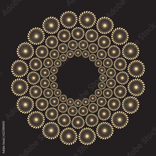 graphic frame with ring of flowers in gold and black