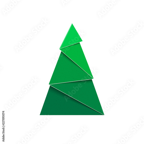 Paper Christmas tree. Papercraft green fir sign of New Year.