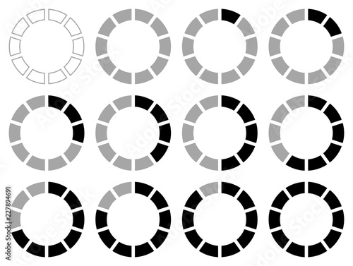 Set Pie Charts Percent Grey/Black