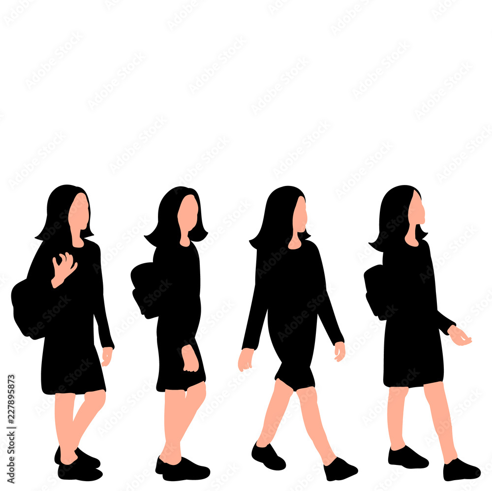 isolated, on white background, silhouette girl goes, set isolated, on white background, silhouette girl goes, set