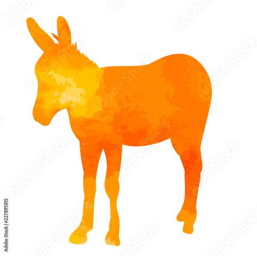 vector, white background, isolated, watercolor silhouette of a donkey