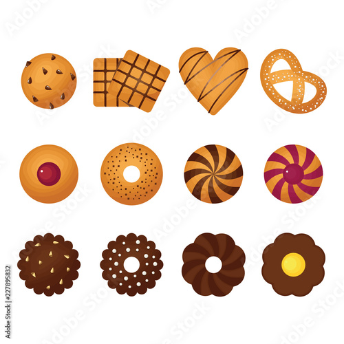Chocolate Cookie Chip Biscuit Baked Sweet Snack Set