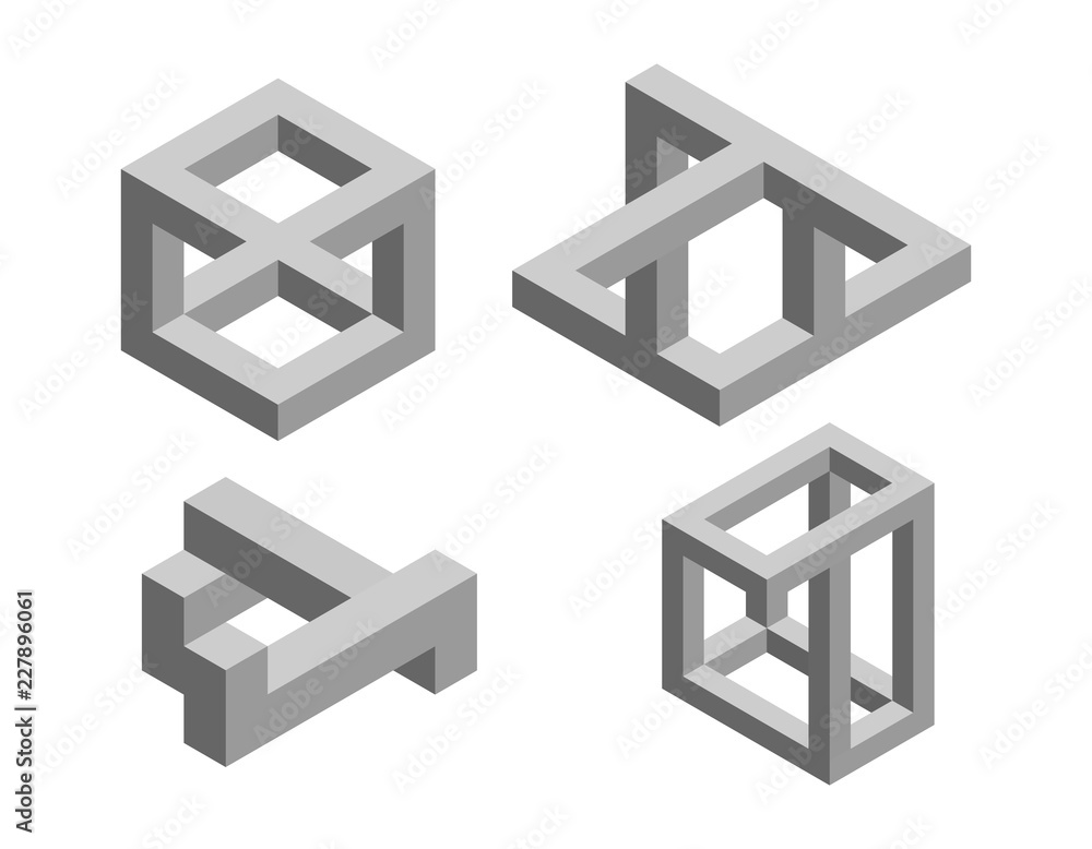 Impossible object set No7. Isolated on white background. Impossible object set No7. Isolated on white background.
