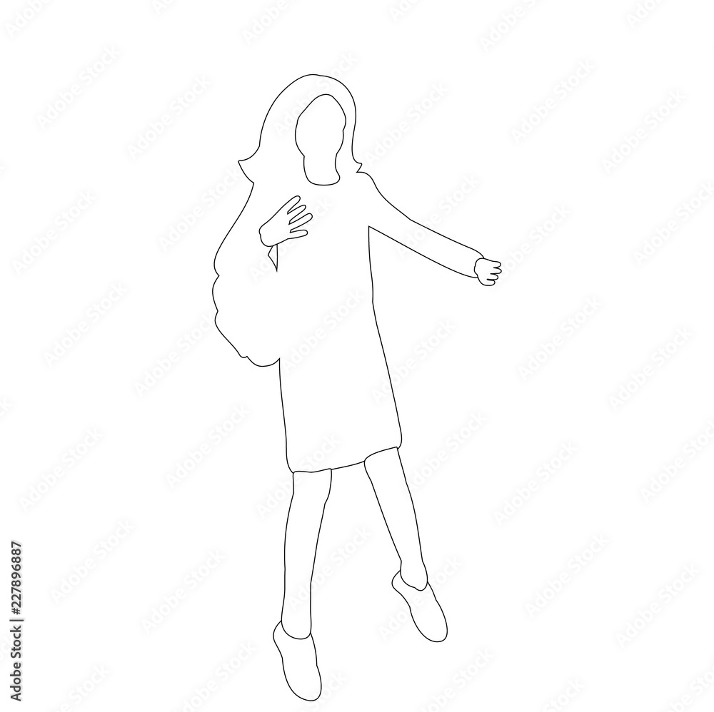 isolated, sketch girl jumping isolated, sketch girl jumping