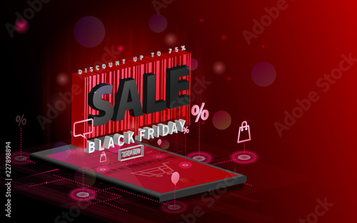 Black Friday. Sale banner. Modern isometric abstract vector. Web online landing page  shopping bargain sales concept.