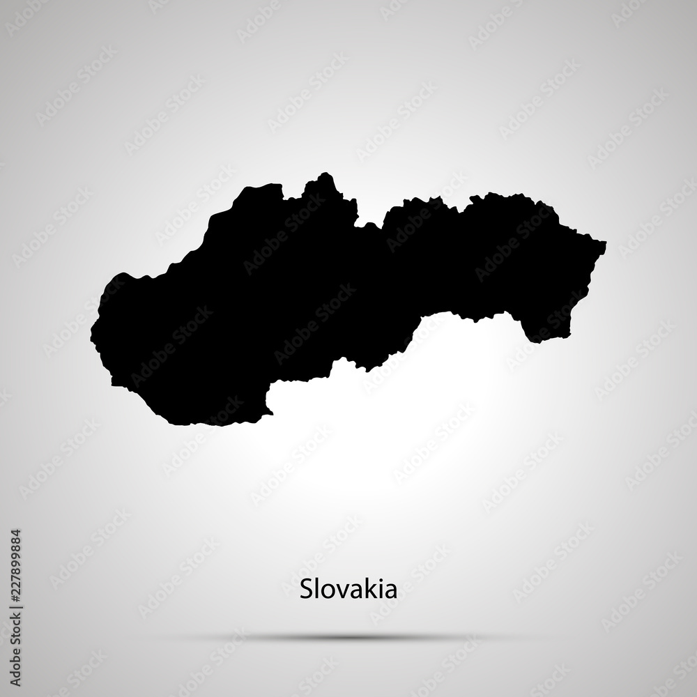 Slovakia country map, simple black silhouette on gray