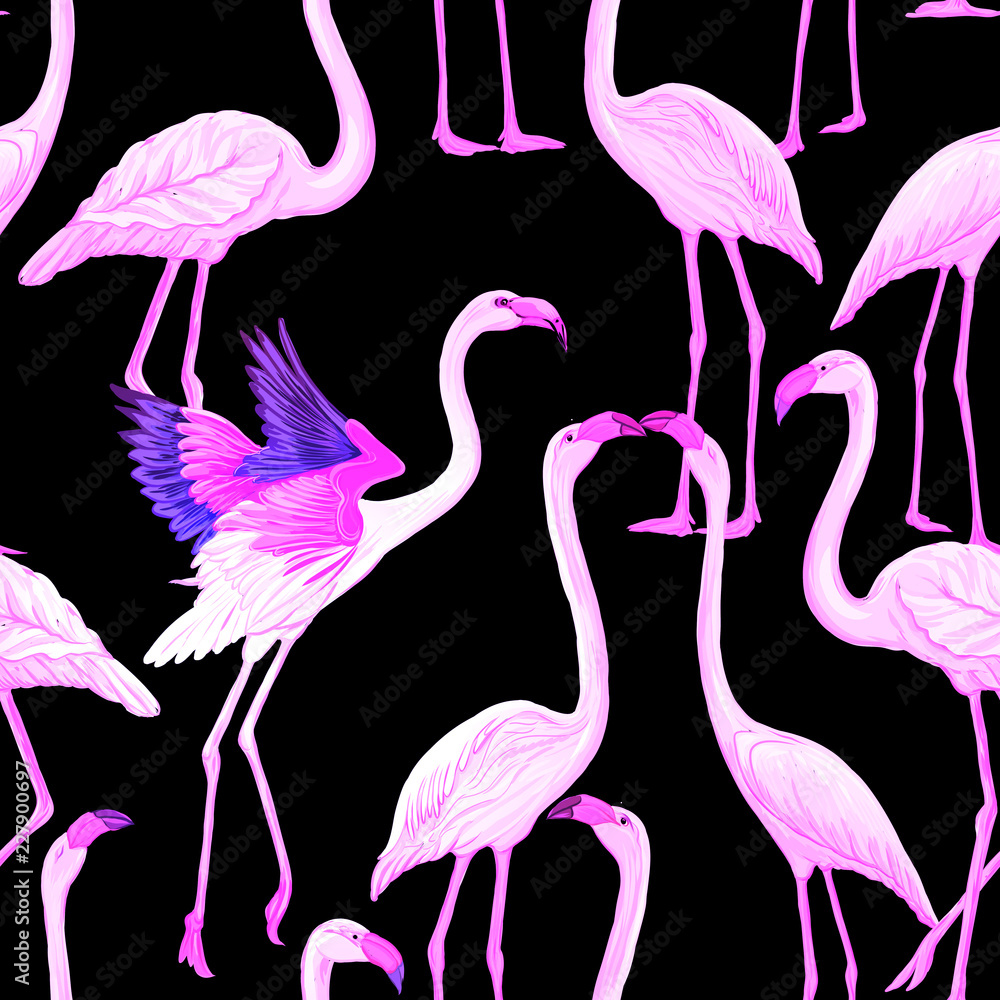 Fototapeta premium Seamless pattern, background. with tropical plants and flowers.