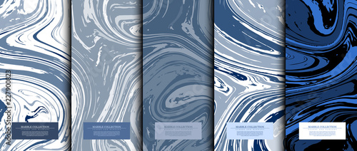 Marble collection abstract liquid pattern texture navy blue background card template vector