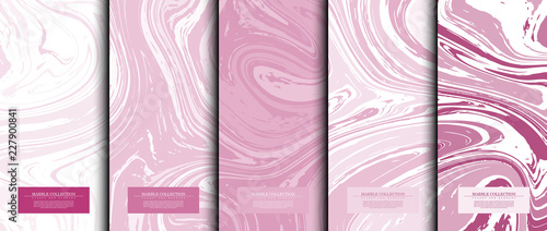 Marble collection abstract liquid pattern texture pink background card template vector