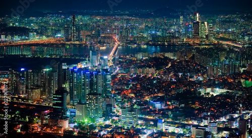 Photography Seoul at night aerial view
