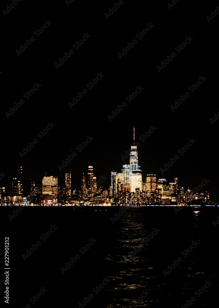 NYC skyline view with lights at night