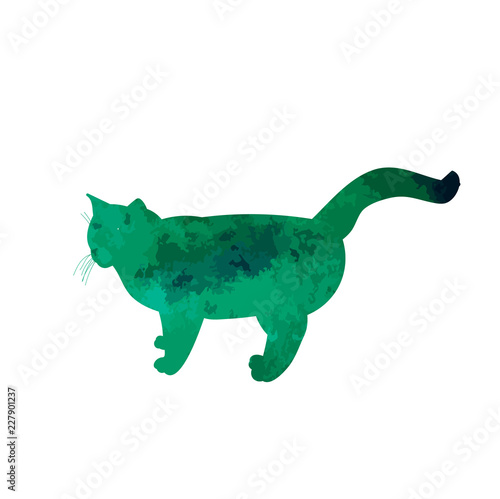 green watercolor silhouette cat