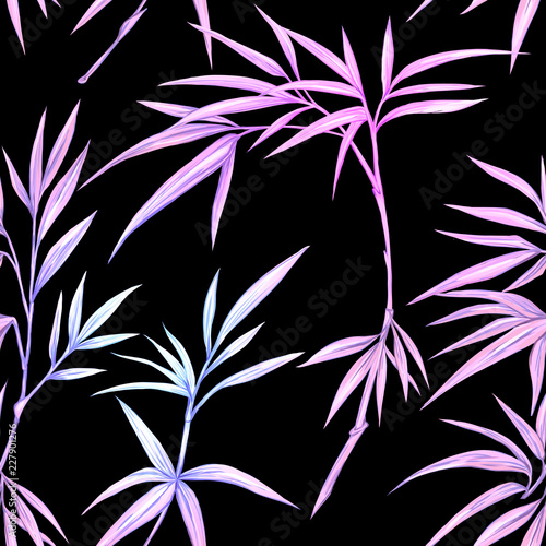 Seamless pattern, background. with tropical plants and flowers.