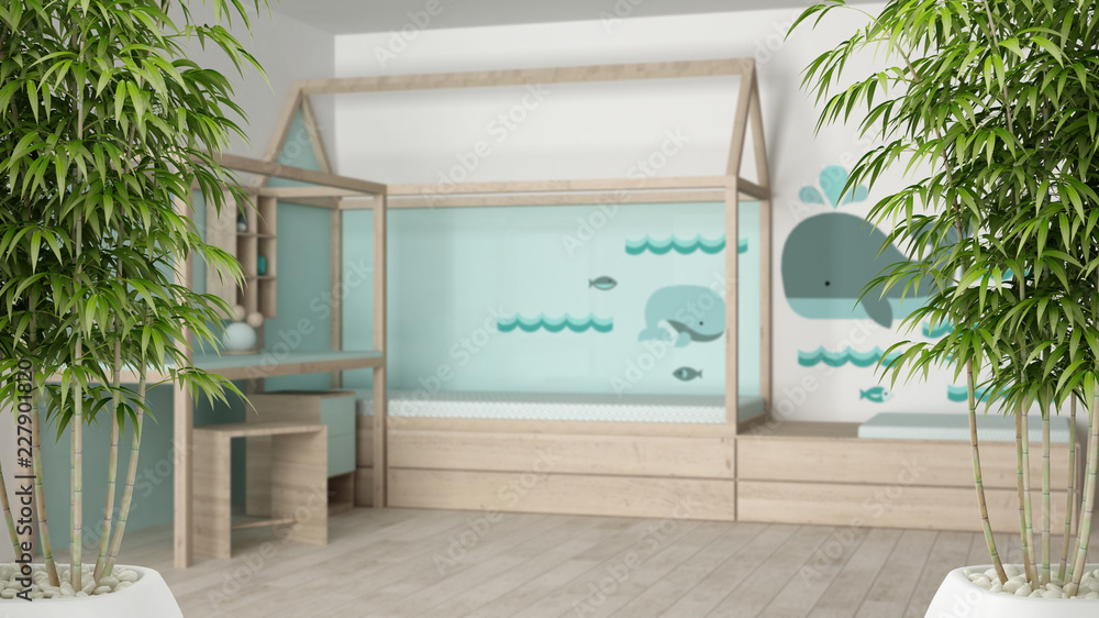 Eco Green House Interior With Potted Bamboo Plant Natural Interior Design Concept Modern White And Pastel Child Room Minimalist Architecture Stock Illustration Adobe Stock