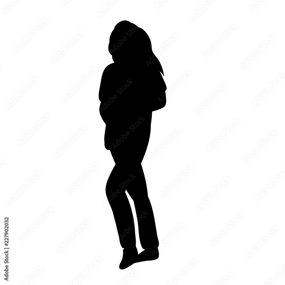 vector, on white background, silhouette of a girl is standing